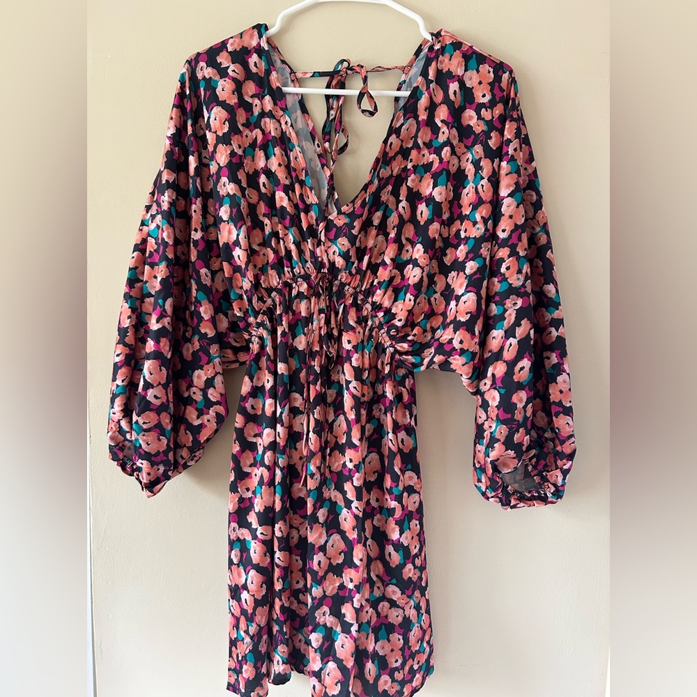 Floral V-Neck Dress with Balloon Sleeves